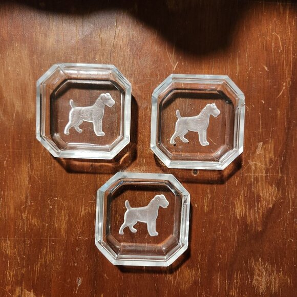 Vintage Crystal Clear Glass Salt Dish With Etched Scottie Dog Design Terrier - Picture 2 of 7